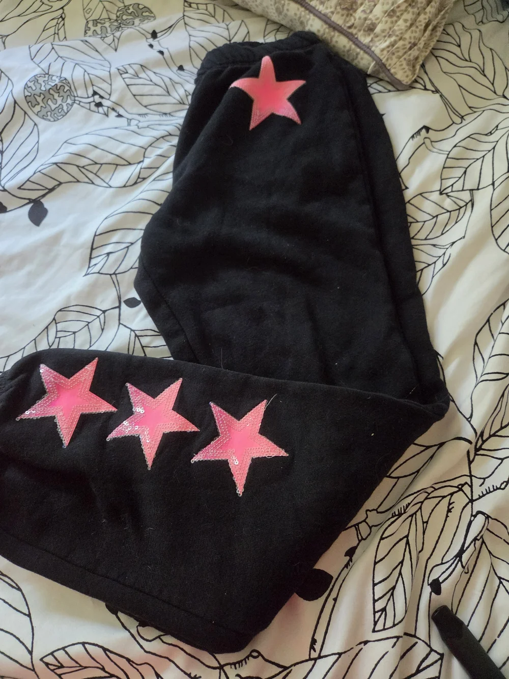 SO Kids Black Joggers with Pink Star Appliqués